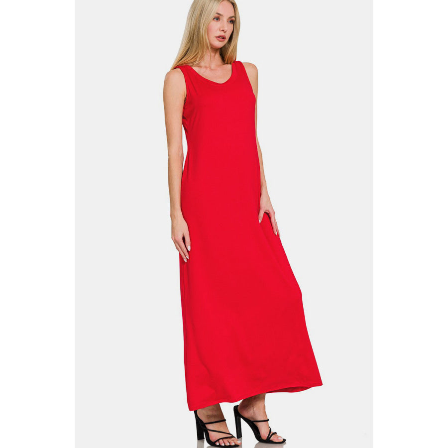 Zenana Scoop Neck Wide Strap Tank Dress Red / S Apparel and Accessories