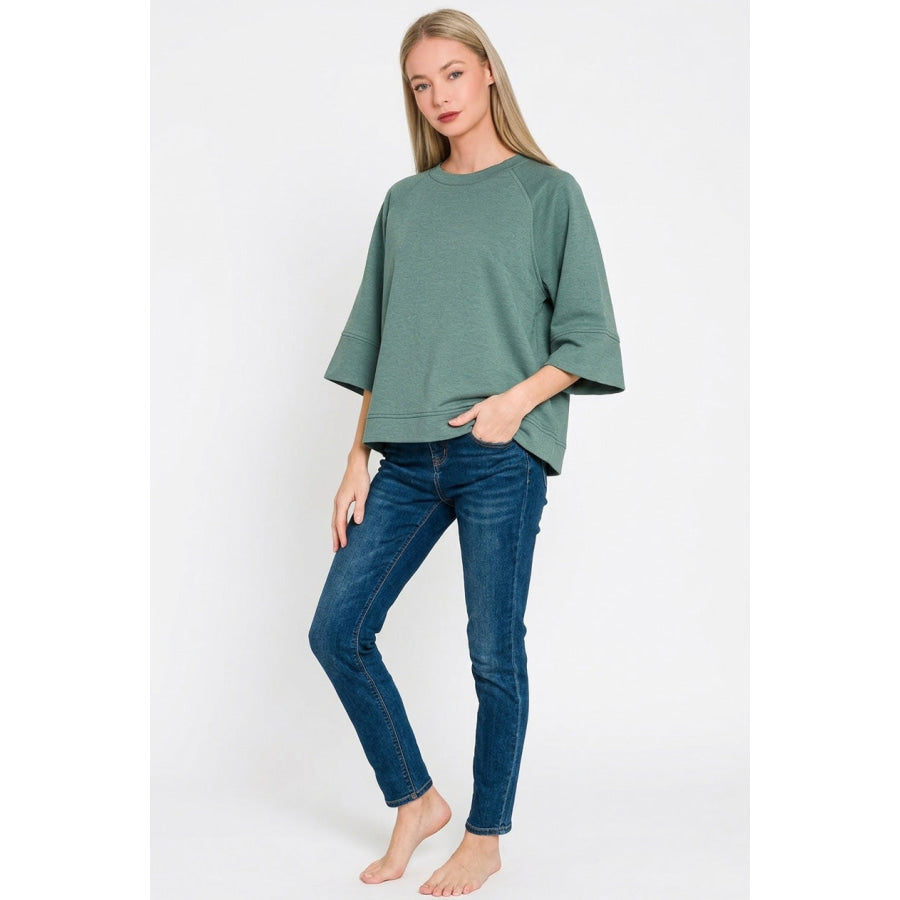 Zenana Scuba 3/4 Sleeve Pullover Apparel and Accessories