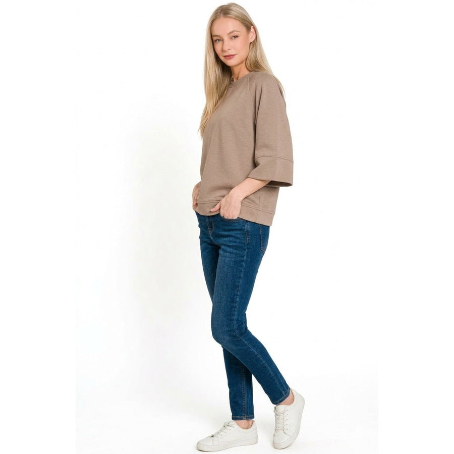 Zenana Scuba 3/4 Sleeve Pullover Apparel and Accessories