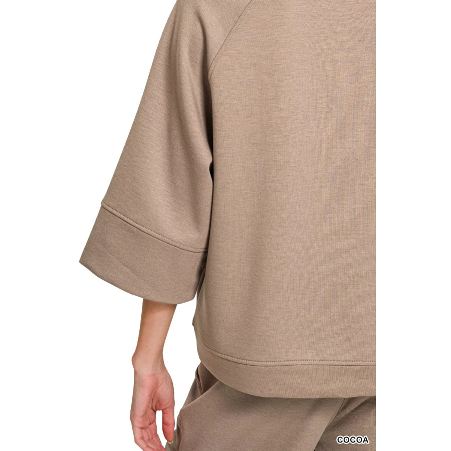 Zenana Scuba 3/4 Sleeve Pullover & Pants Set Apparel and Accessories