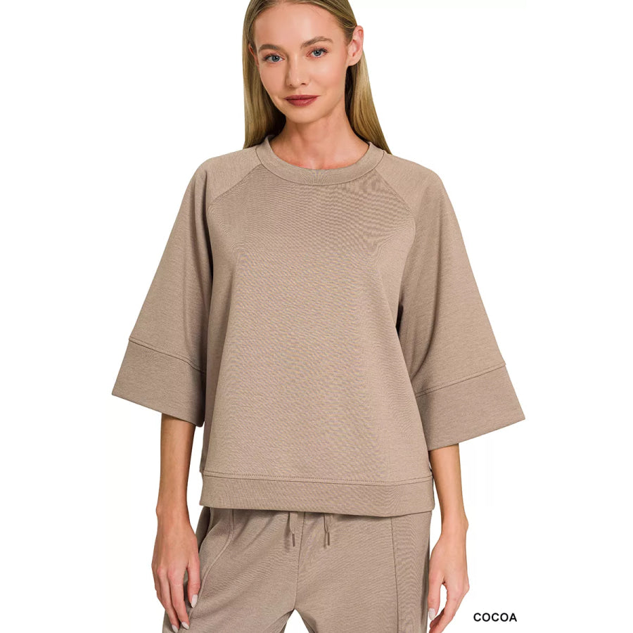 Zenana Scuba 3/4 Sleeve Pullover & Pants Set Apparel and Accessories