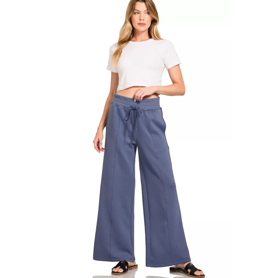 Zenana Scuba Collared Pullover & Center Seam Pants Set Apparel and Accessories