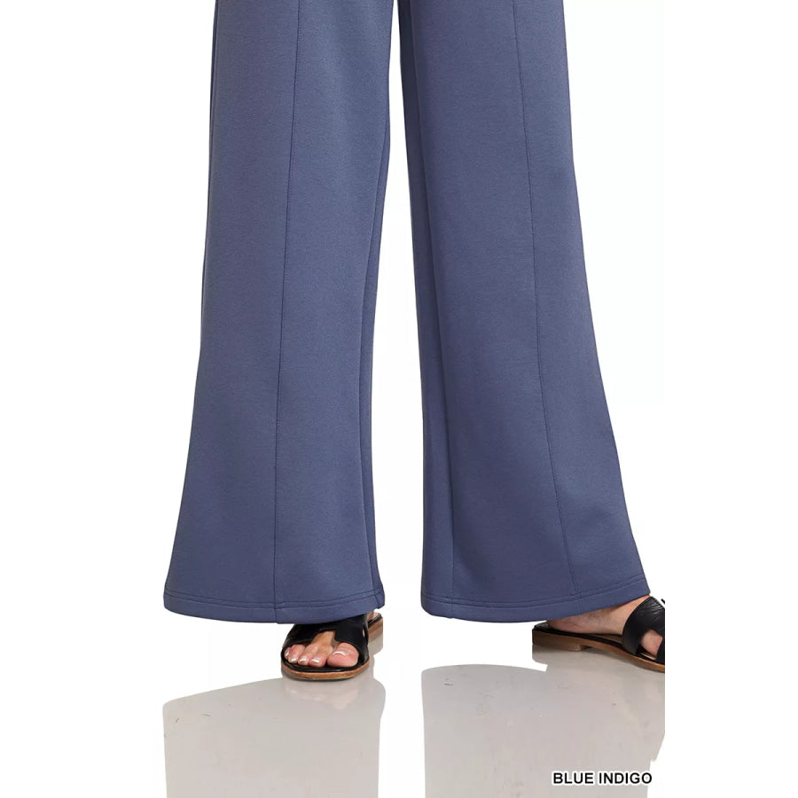 Zenana Scuba Collared Pullover & Center Seam Pants Set Apparel and Accessories
