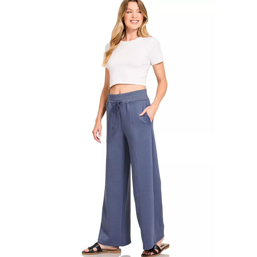 Zenana Scuba Collared Pullover & Center Seam Pants Set Apparel and Accessories