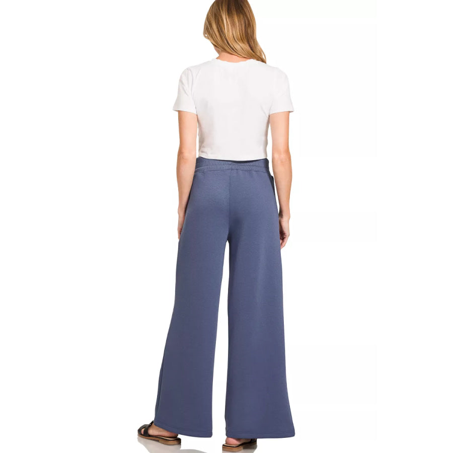 Zenana Scuba Collared Pullover & Center Seam Pants Set Apparel and Accessories