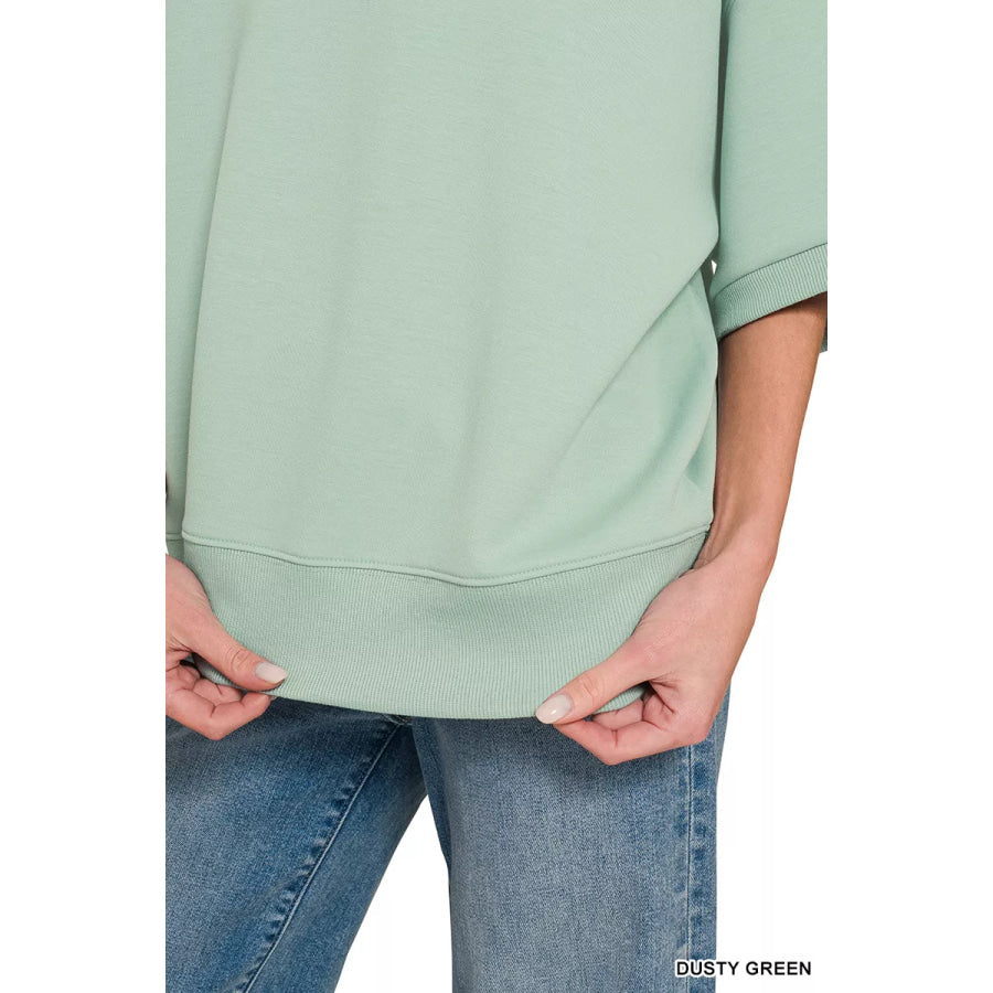 Zenana Scuba Collared Short Sleeve Pullover Apparel and Accessories