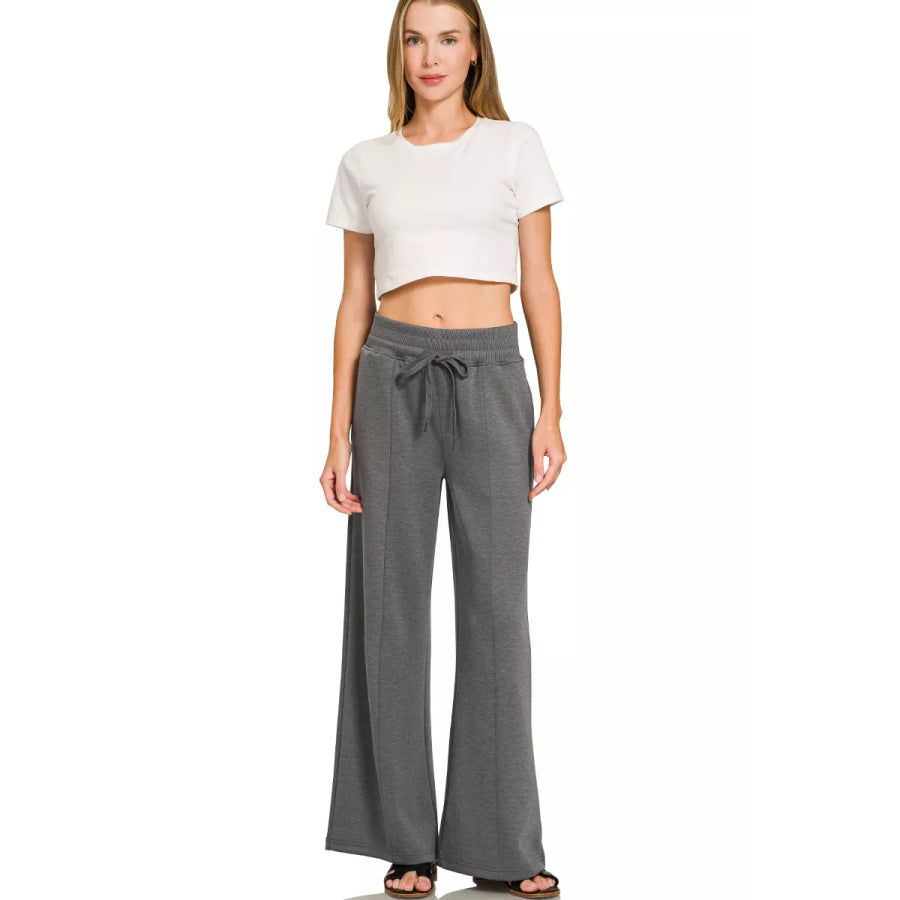Zenana Scuba Collared Short Sleeve Pullover & Center Seam Pants Set Apparel and Accessories
