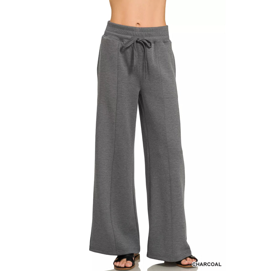 Zenana Scuba Collared Short Sleeve Pullover & Center Seam Pants Set Apparel and Accessories