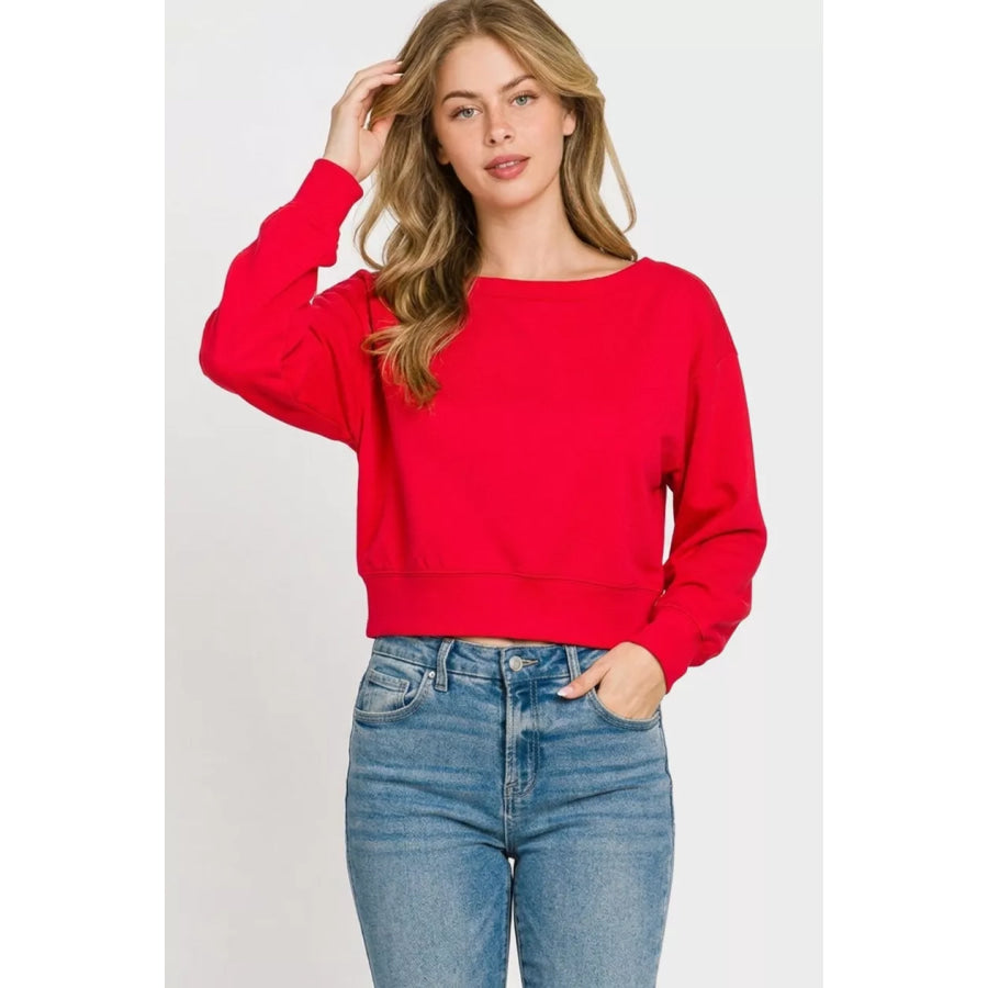 Zenana Scuba Cropped Boat Neck Pullover Sweatshirts Apparel and Accessories
