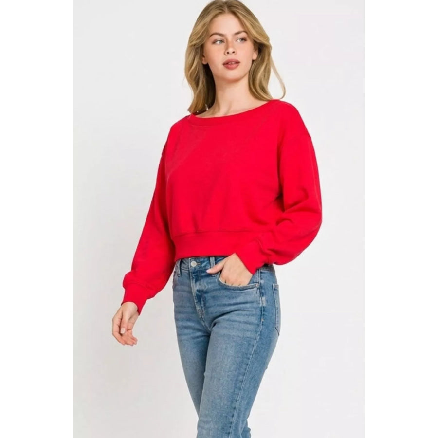 Zenana Scuba Cropped Boat Neck Pullover Sweatshirts RUBY / S Apparel and Accessories