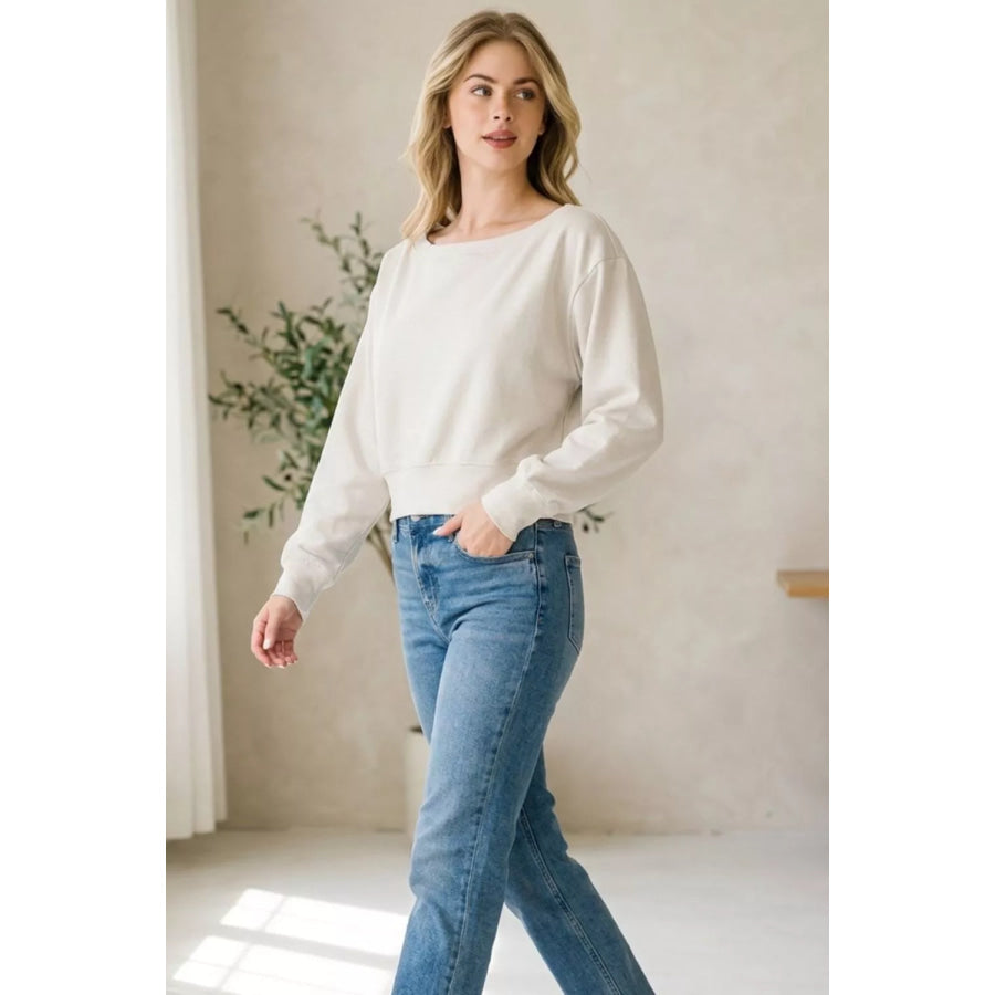 Zenana Scuba Cropped Boat Neck Pullover Sweatshirts Apparel and Accessories