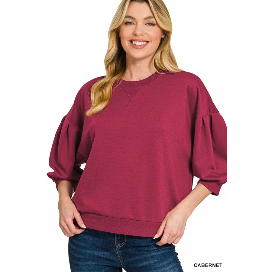Zenana Scuba Dolman Sleeve Sweatshirt CABERNET / S Apparel and Accessories