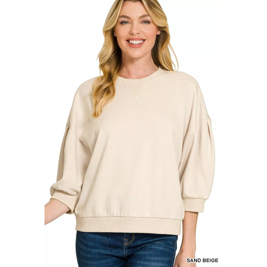 Zenana Scuba Dolman Sleeve Sweatshirt SAND BEIGE / S Apparel and Accessories