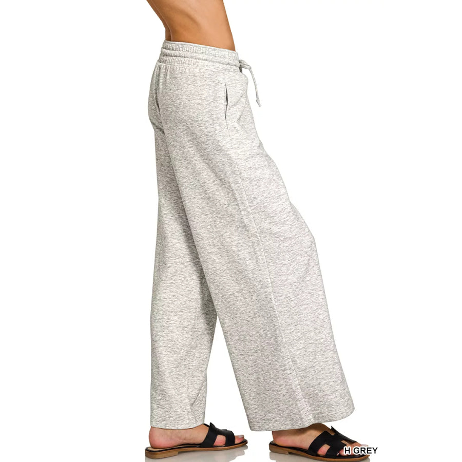 Zenana Scuba Drawstring Wide Leg Pants Apparel and Accessories
