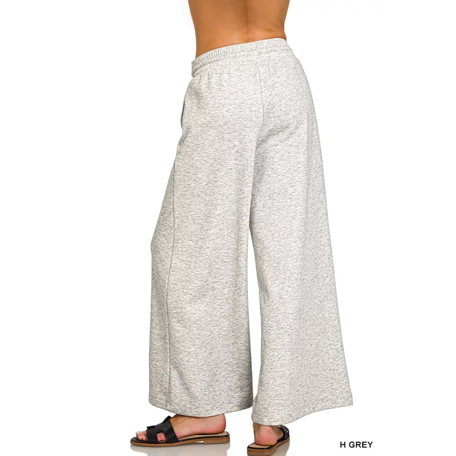 Zenana Scuba Drawstring Wide Leg Pants Apparel and Accessories