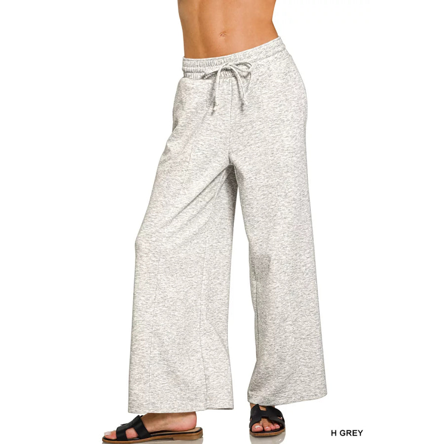 Zenana Scuba Drawstring Wide Leg Pants HGREY / S Apparel and Accessories