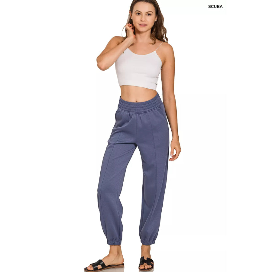 Zenana Scuba Elastic Waist Joggers with pockets Apparel and Accessories