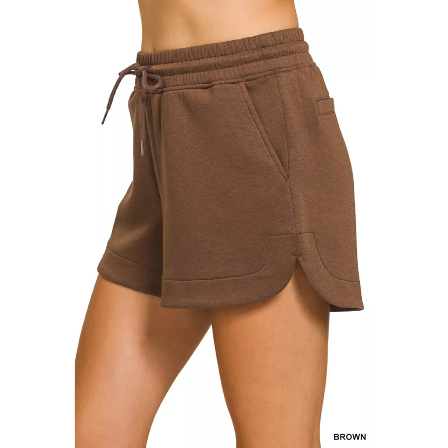Zenana Scuba Elastic Waistband Shorts With Pocket BROWN / S Apparel and Accessories