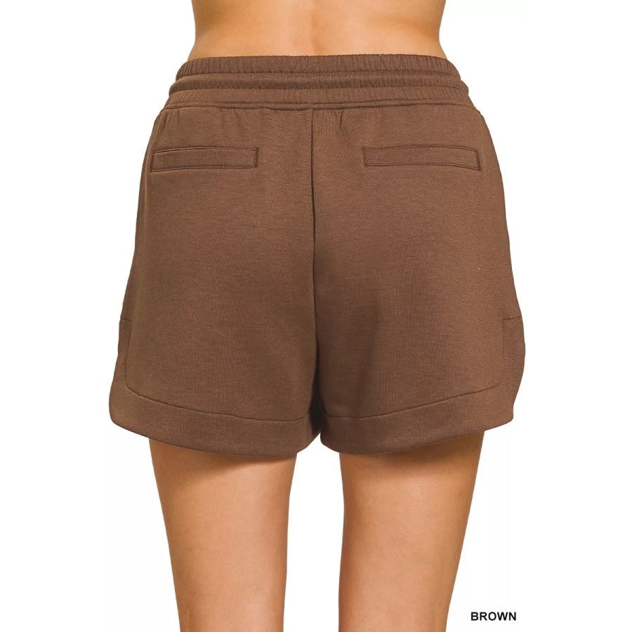 Zenana Scuba Elastic Waistband Shorts With Pocket Apparel and Accessories