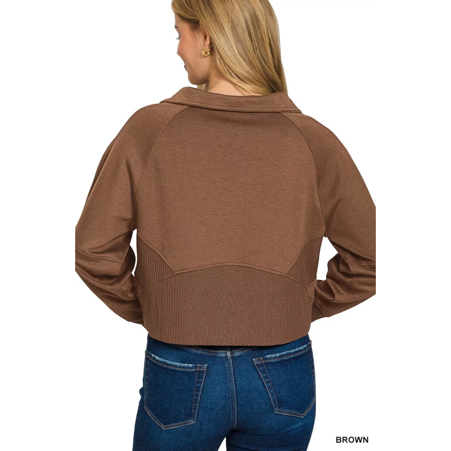 Zenana Scuba Full Zip Cropped Jacket with Pockets Apparel and Accessories