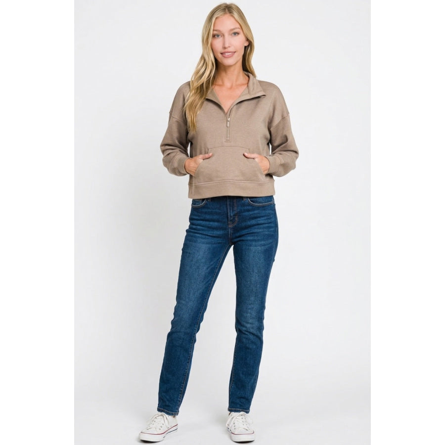 Zenana Scuba Half Zip Pullover With Kangaroo Pockets Apparel and Accessories
