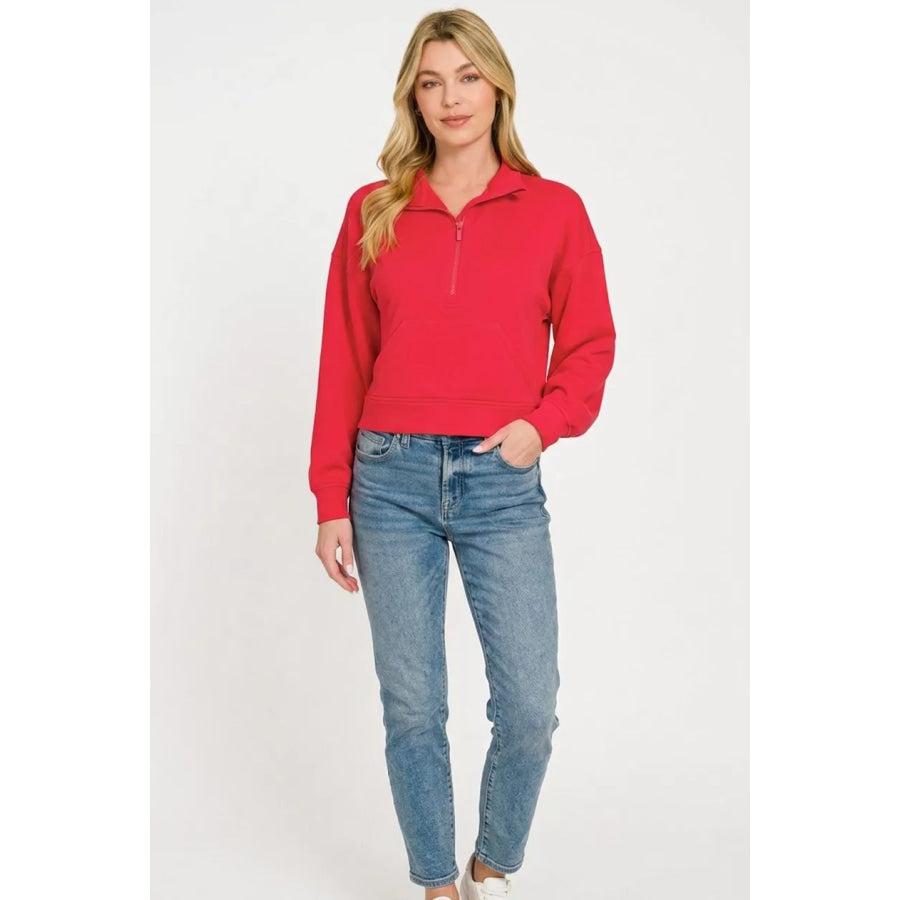 Zenana Scuba Half Zip Pullover With Kangaroo Pockets Apparel and Accessories