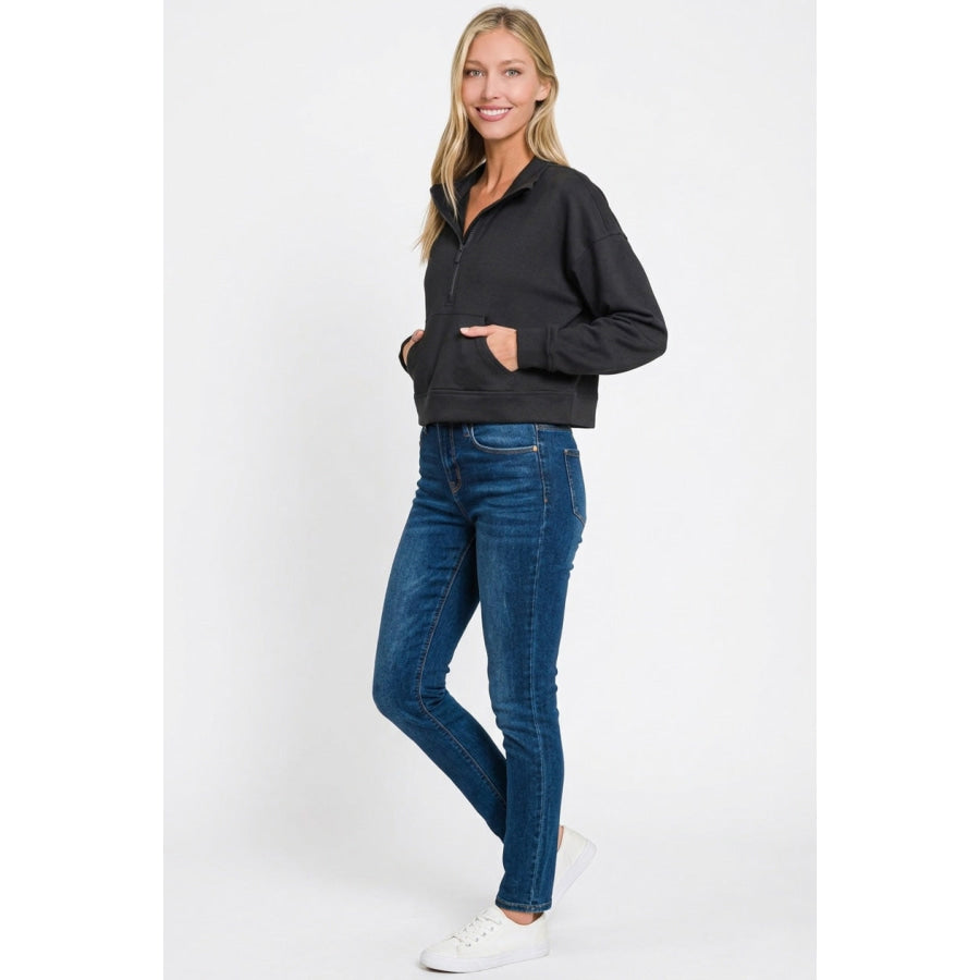 Zenana Scuba Half Zip Pullover With Kangaroo Pockets Apparel and Accessories