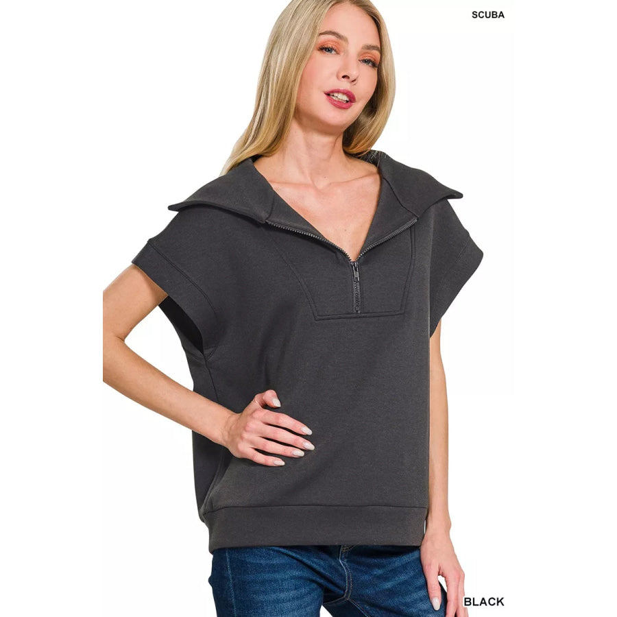 Zenana Scuba Half Zip Top Apparel and Accessories
