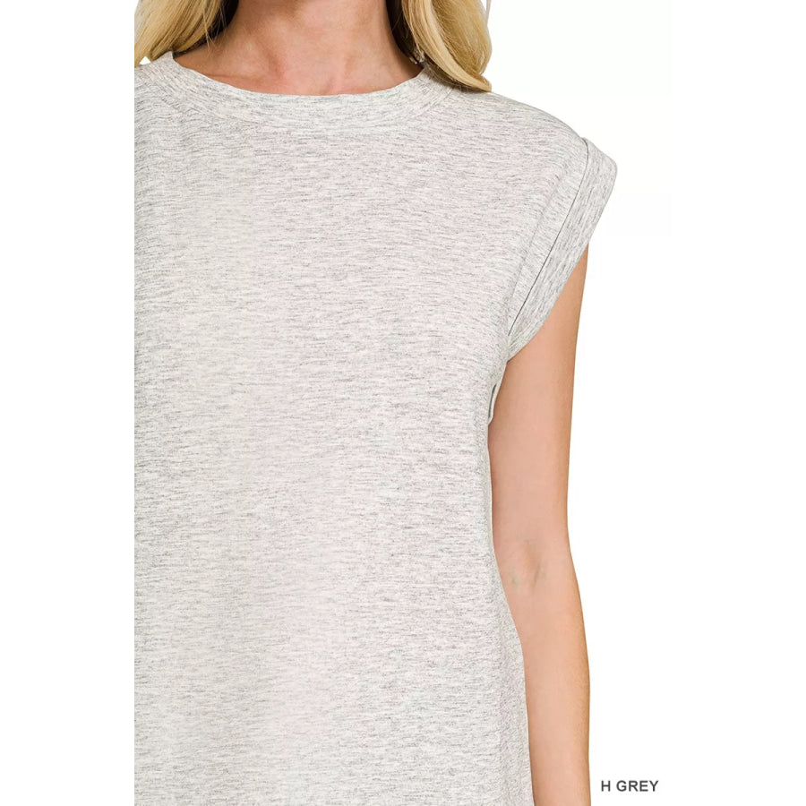 Zenana Scuba Round Neck Cap Sleeve Top Apparel and Accessories