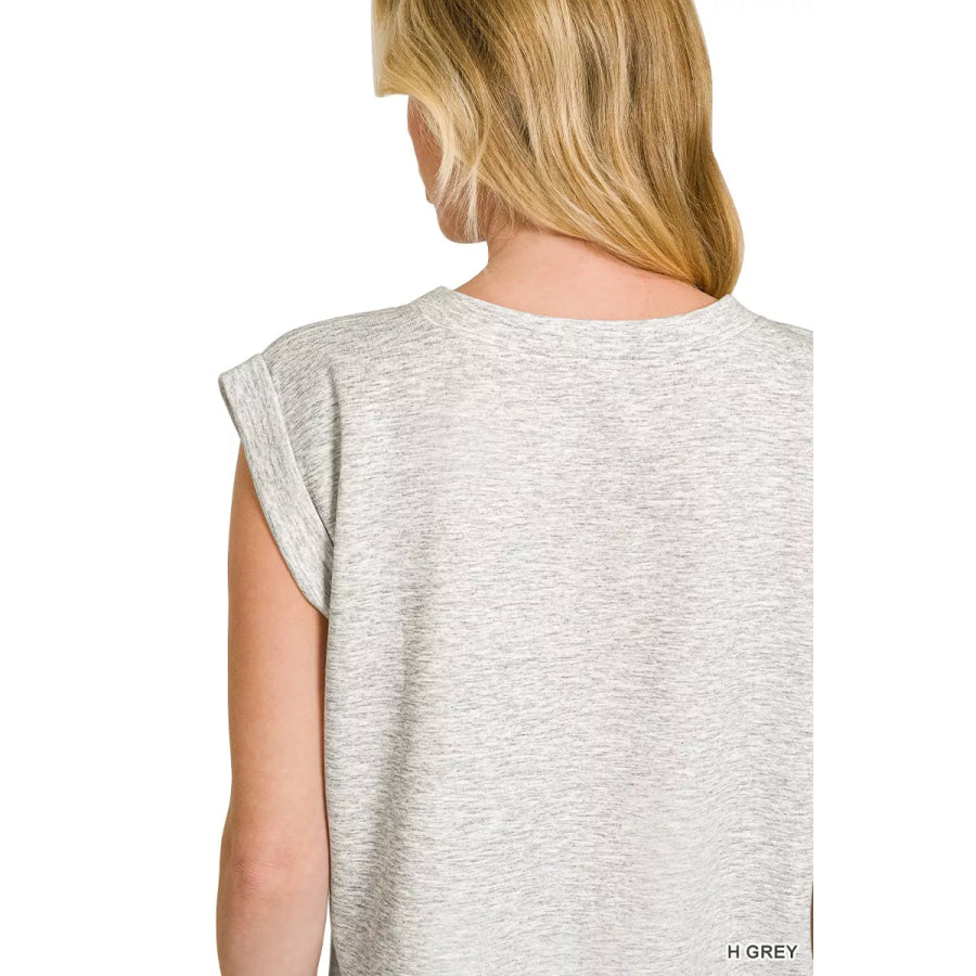 Zenana Scuba Round Neck Cap Sleeve Top Apparel and Accessories