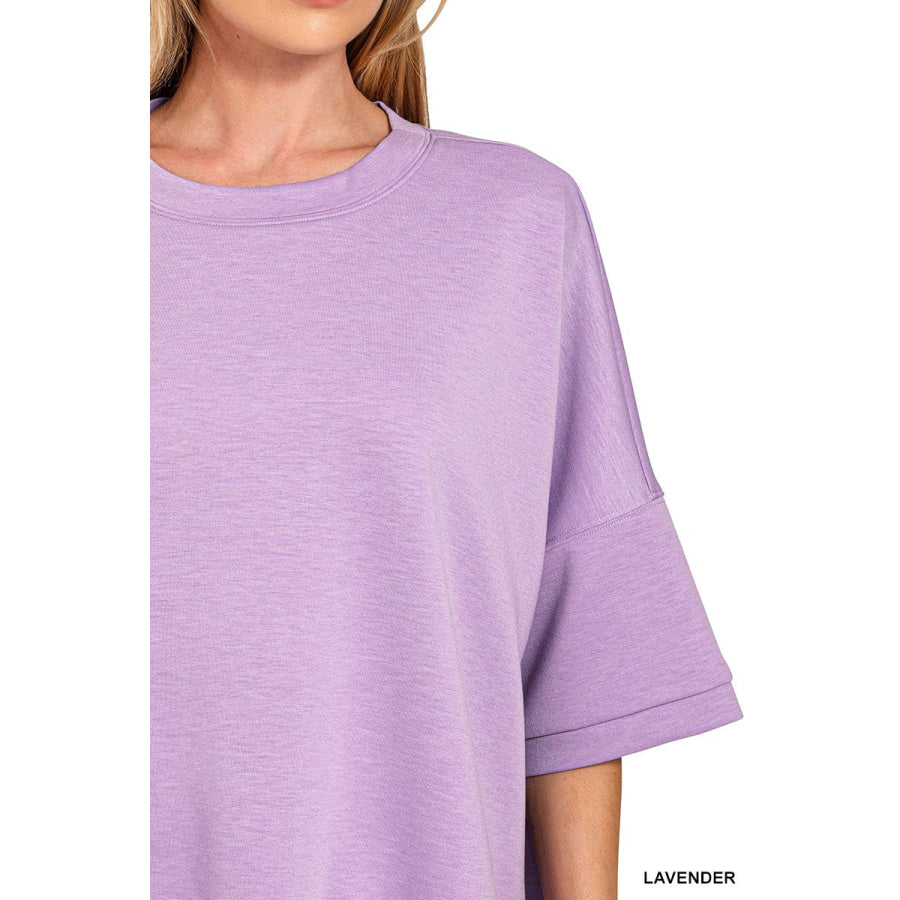 Zenana Scuba Round Neck Top With Side Slits Apparel and Accessories