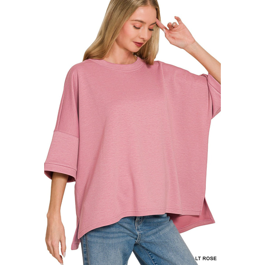 Zenana Scuba Round Neck Top With Side Slits Apparel and Accessories