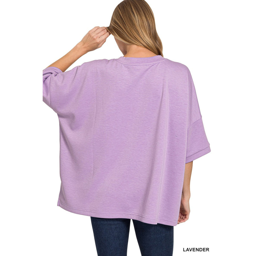 Zenana Scuba Round Neck Top With Side Slits Apparel and Accessories