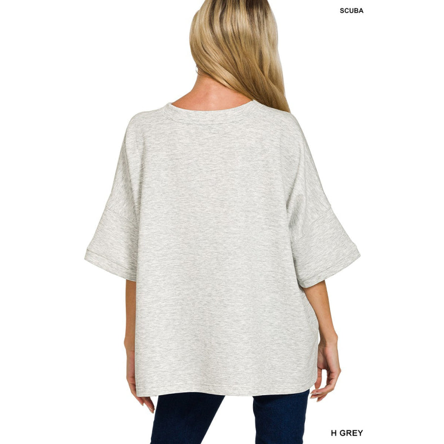 Zenana Scuba Round Neck Top with Side Slits Apparel and Accessories
