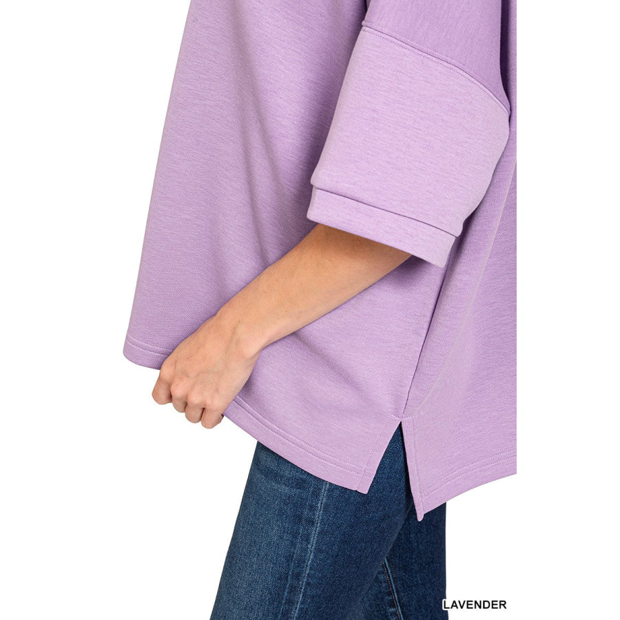Zenana Scuba Round Neck Top With Side Slits Apparel and Accessories