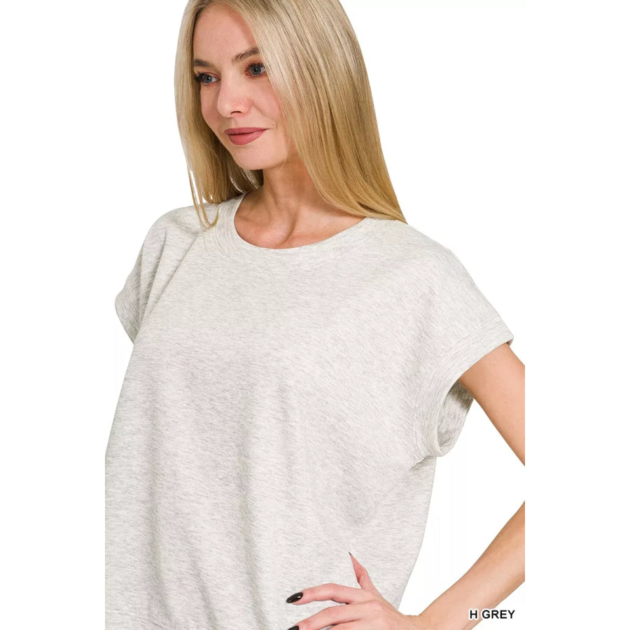 Zenana Scuba Short Sleeve Sweatshirts H GREY / S Apparel and Accessories