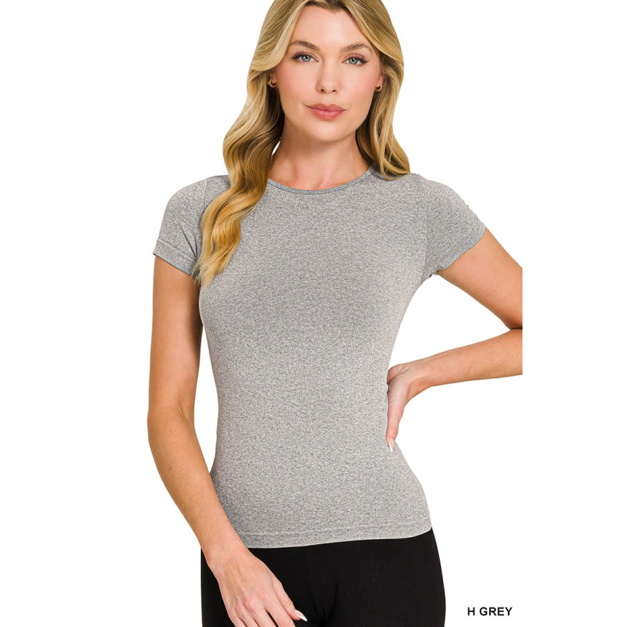 Zenana Seamless Crew Neck Tee H GREY / S/M Apparel and Accessories