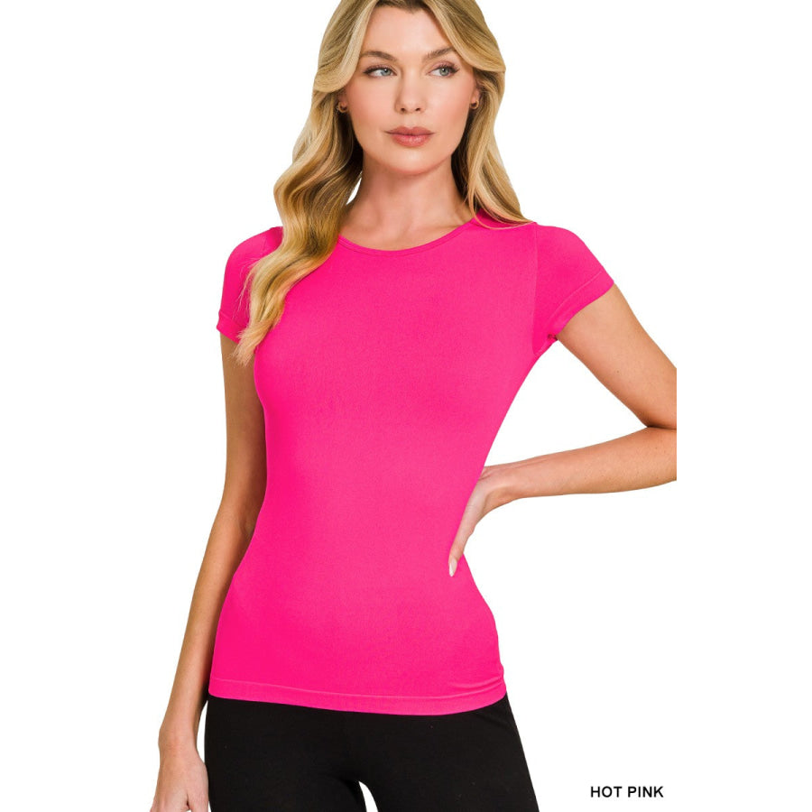Zenana Seamless Crew Neck Tee HOT PINK / S/M Apparel and Accessories