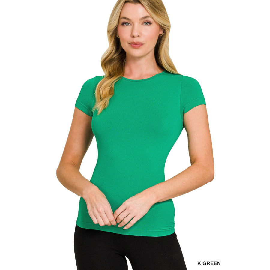 Zenana Seamless Crew Neck Tee K GREEN / S/M Apparel and Accessories