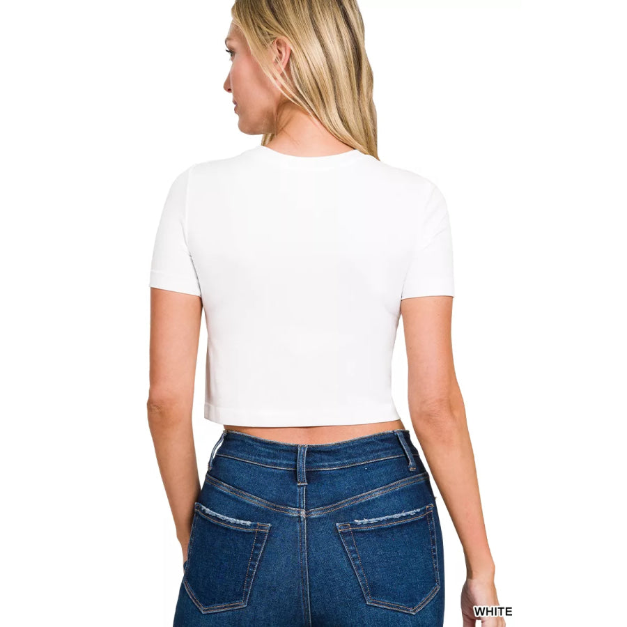 Zenana Seamless Cropped Short Sleeve T-Shirt Apparel and Accessories