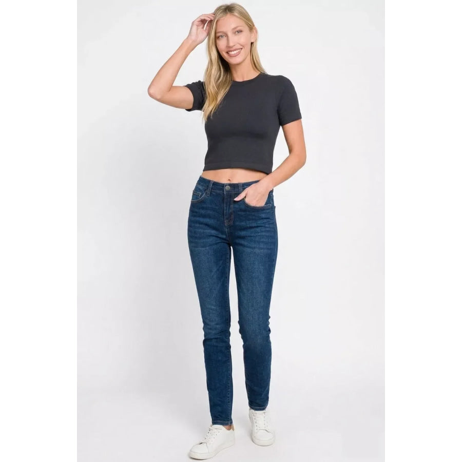 Zenana Seamless Cropped Short Sleeve T-Shirt BLACK / S/M Apparel and Accessories