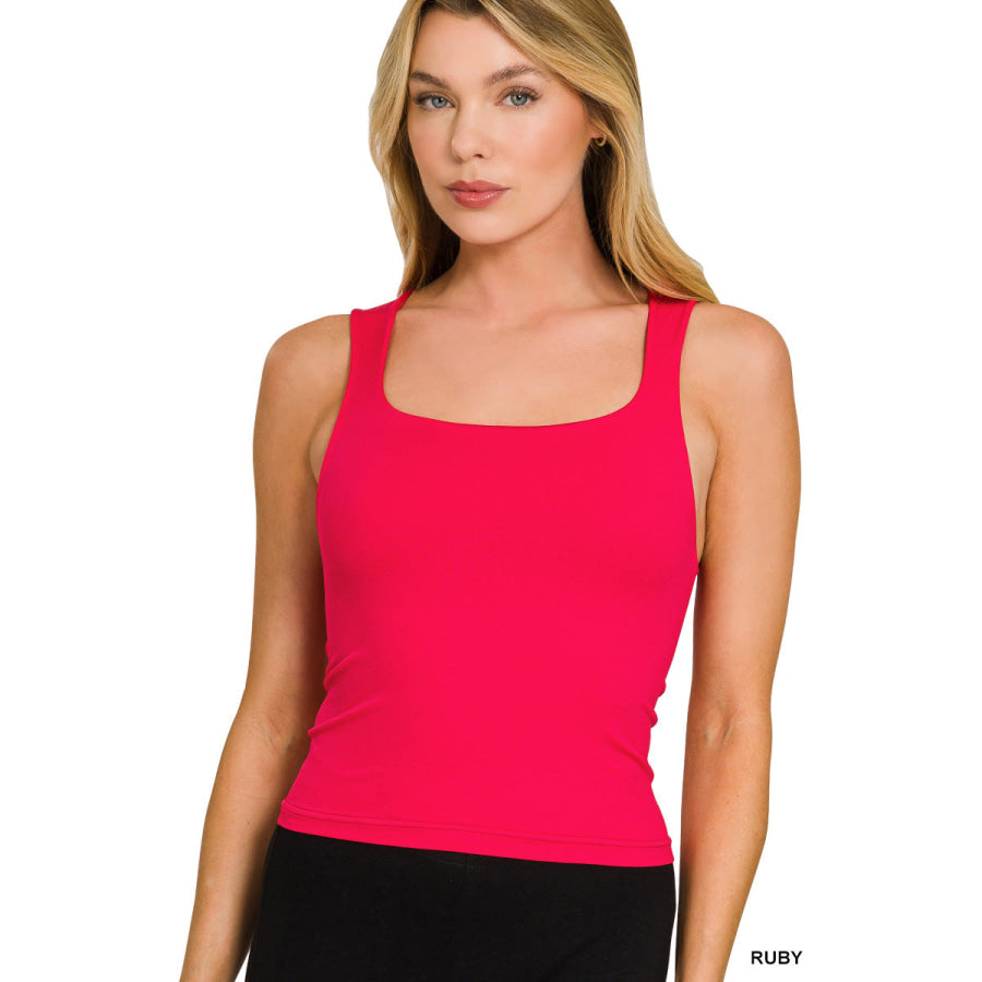 Zenana Seamless Double Layered Square Neck Tank Top RUBY / S/M Apparel and Accessories