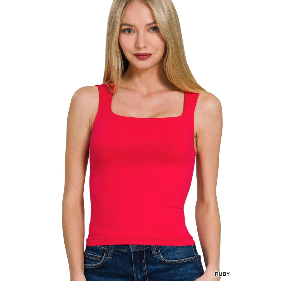Zenana Seamless Double Layered Square Neck Tank Top RUBY / S/M Apparel and Accessories