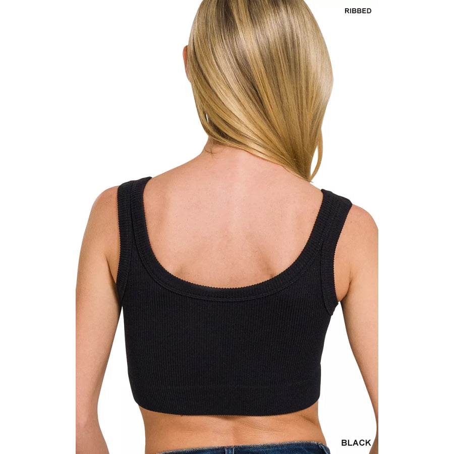 Zenana Seamless Ribbed Scoop Neck Cropped Tank Apparel and Accessories