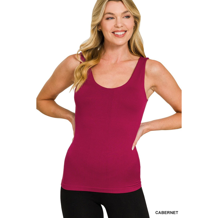 Zenana Seamless Tank Top With Built In Bra CABERNET / S/M Apparel and Accessories