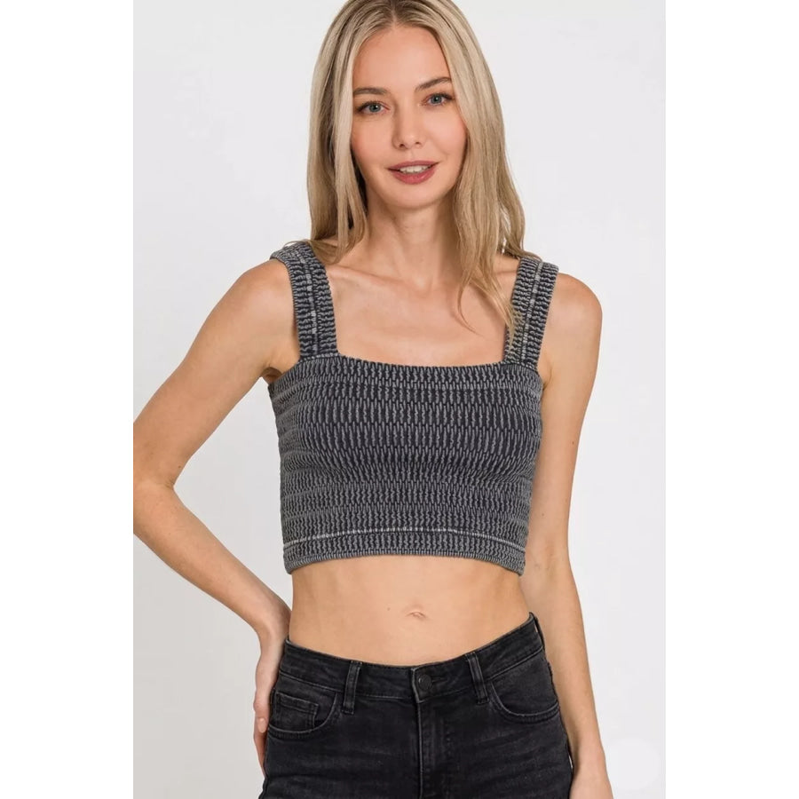 Zenana Seamless Winkle Stone Washed Bra Top Apparel and Accessories