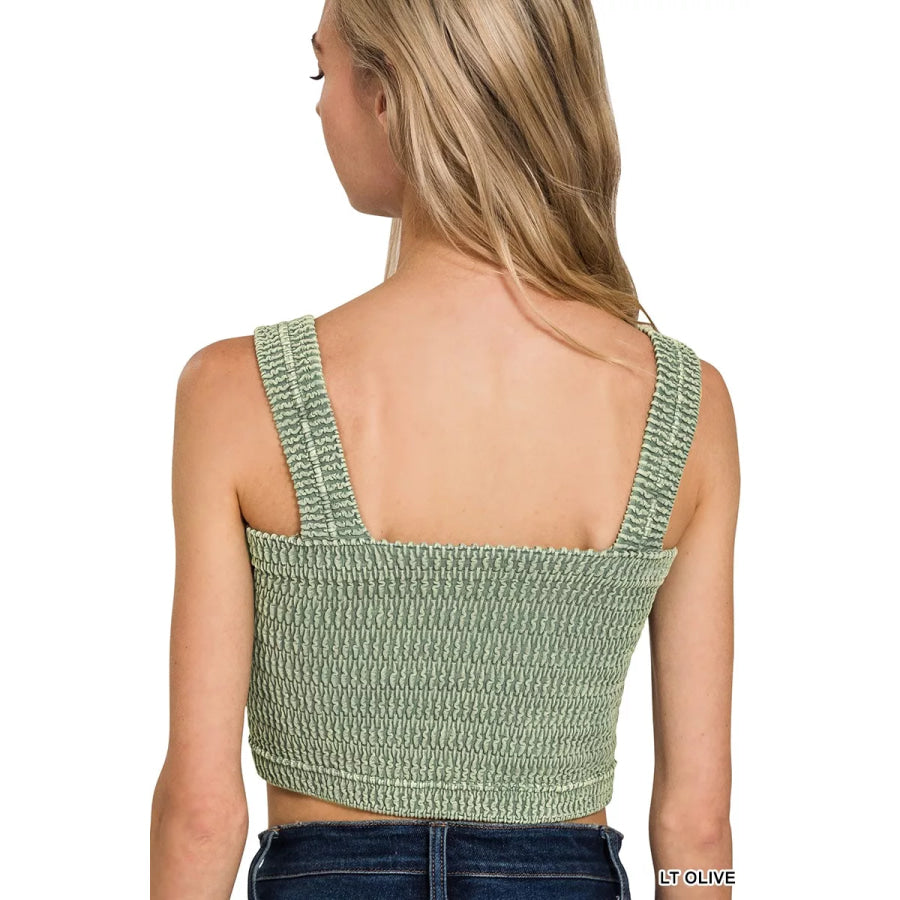 Zenana Seamless Winkle Stone Washed Bra Top Apparel and Accessories