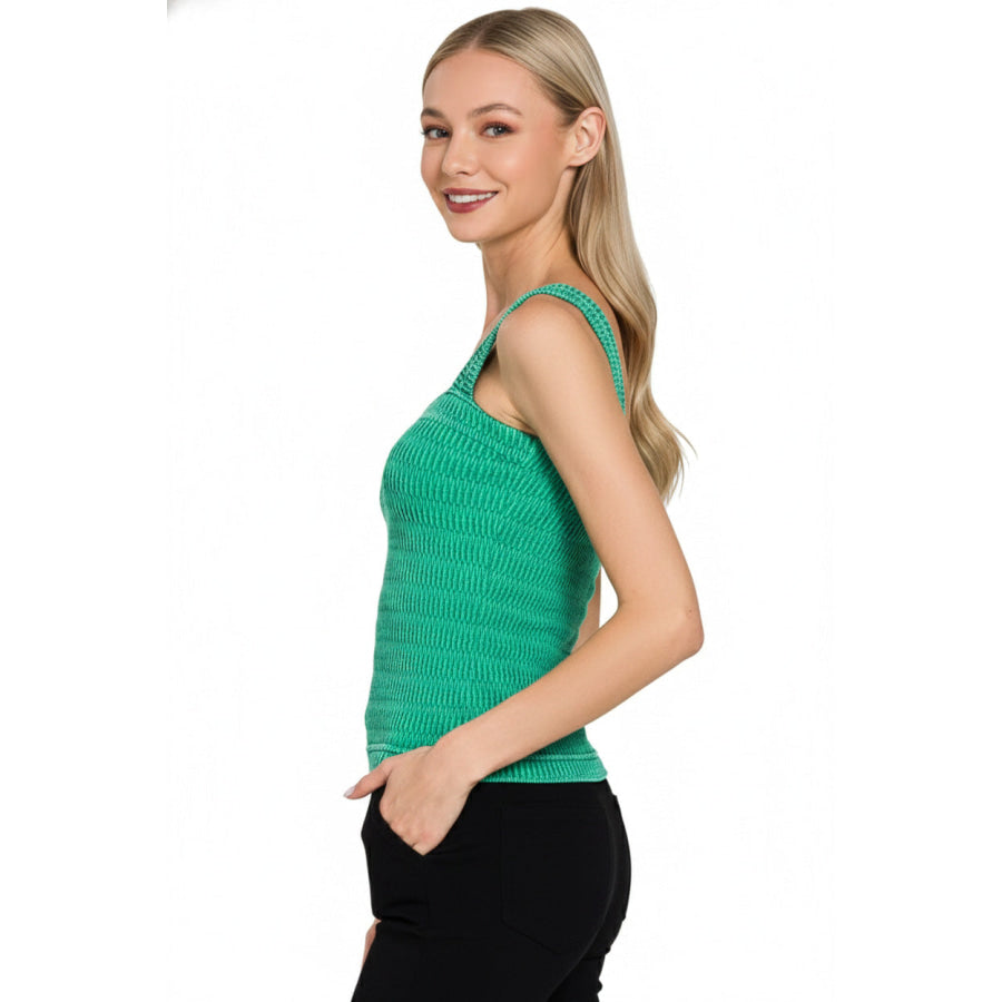Zenana Seamless Winkle Stone Washed Tank Top Apparel and Accessories