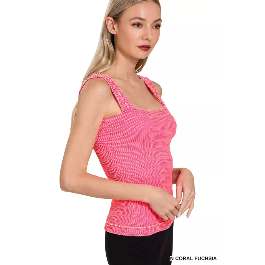 Zenana Seamless Winkle Stone Washed Tank Top N CORAL FUCHSIA / S/M Apparel and Accessories