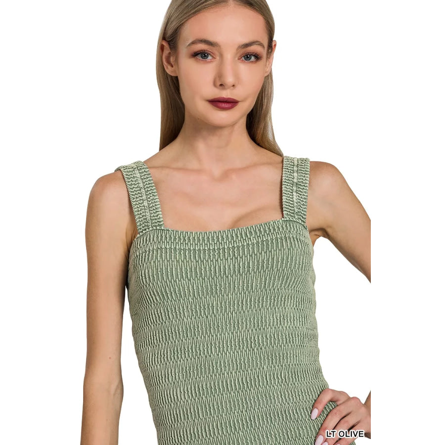 Zenana Seamless Winkle Stone Washed Tank Top Apparel and Accessories